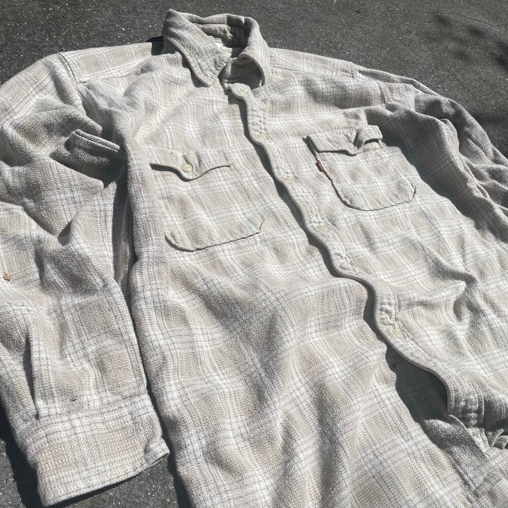 Vintage Levi’s Dry Goods Plaid Flannel Shirt / Beige / Workwear / 90s / Y2K